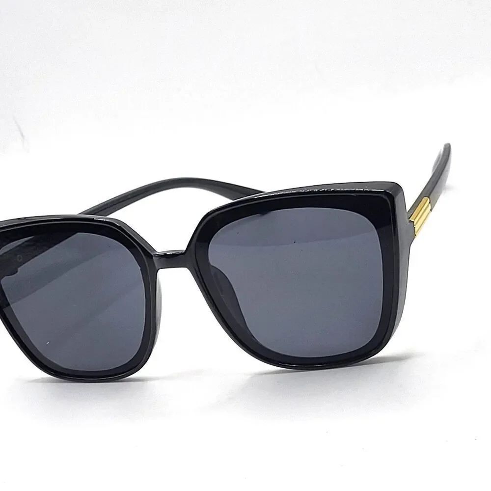 Wide Sunglasses Black with Gold Detailing